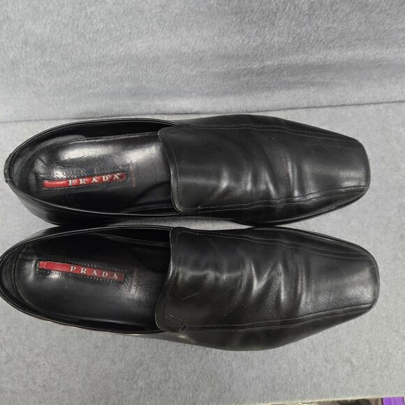 Prada Sport Black Leather Loafers Size 11 - Picture 2 of 10